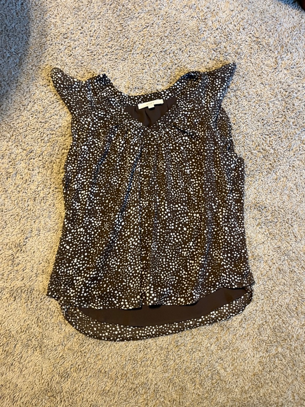 LOFT Brown Polka Dot Flutter Sleeve Blouse